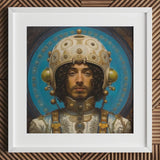 Mehdi - Gay Arabic Astronaut Art Print / Canvas White Framed Portrait Man Ornate Helmet Blue Background Muslim, Aesthetic, Meet Prints