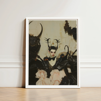 Framed Artwork Gothic-style Portrait Woman Black Attire Antler-like Gay Ancient Vampire, Art, Eternal Damnation