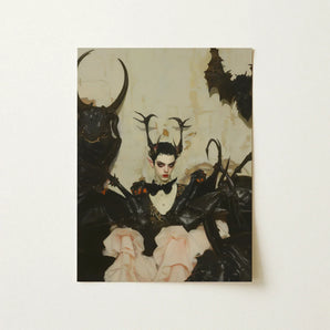 Memnoch - Gay Ancient Vampire Art Print / Canvas Dark Intricately Detailed Fantasy Portrait Figure Antlers Black, Eternal Damnation Prints