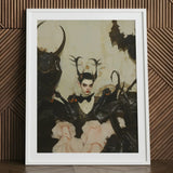Memnoch - Gay Ancient Vampire Art Print / Canvas White-framed Artwork Gothic Figure Black Leather Attire Pink, Eternal Damnation Prints