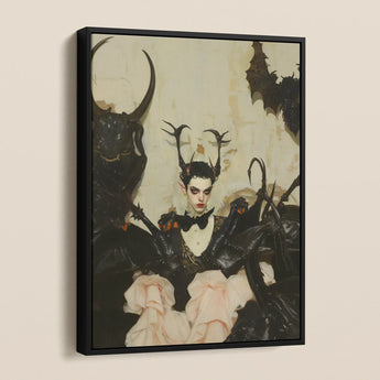 Memnoch - Gay Ancient Vampire Framed Canvas, Framed Painting Demonic Figure Horns Elf-like Ears Black