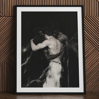 Middleman - Impresión artística erótica gay interracial / Lienzo, 24x32’’ / 61x81cm / Marco negro / Paspartú, Pósters, impresiones y obra visual, Toby