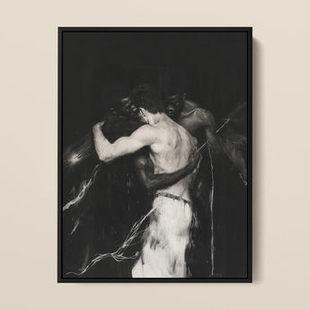 Middleman - Impresión artística erótica gay interracial / Lienzo, 12x16’’ / 31x41cm / Marco negro, Pósters, impresiones y obra visual, Toby Leon