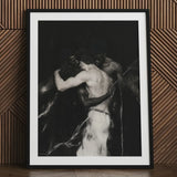Middleman - Interracial Gay Erotica Art Print / Canvas Black-framed White Mat Dramatic Black-and-white Depiction, Three Bodies Chained,