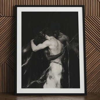 Middleman - Interracial Gay Erotica Art Print / Canvas Black-framed White Mat Dramatic Black-and-white Depiction, Three Bodies Chained,
