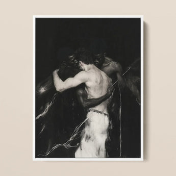Middleman - Interracial Gay Erotica Art Print / Canvas Black-and-white Framed Artwork Two Muscular Men Dramatic Painterly, Three Bodies