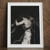 Middleman - Interracial Gay Erotica Art Print / Canvas Black-and-white Framed Two Muscular Figures Embrace, Three Bodies Chained, Prints