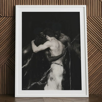 Middleman - Interracial Gay Erotica Art Print / Canvas Black-and-white Framed Two Muscular Figures Embrace, Three Bodies Chained, Prints