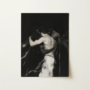 Middleman - Interracial Gay Erotica Art Print / Canvas Black-and-white Photographic Two Muscular Figures Embrace Mounted, Three Bodies