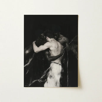 Middleman - Interracial Gay Erotica Art Print / Canvas Black-and-white Photographic Two Muscular Figures Embrace Mounted, Three Bodies