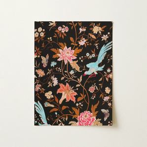 Midnight Call - 19th c Flora & Fauna Fabric Art Print / Canvas, 12x16’’ / 31x41cm / Unframed / no Border, Posters Prints Visual Artwork,