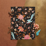 Midnight Call - 19th c Flora & Fauna Fabric Art Print / Canvas Black Floral Notebook Adorned Intricate Pink Peach Turquoise Victorian