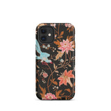 Midnight Call - Flora & Fauna Fabric Phone Case Iphone 12 Mini / Matte Iphone Case Floral Hummingbird Design Black Background Nocturnal