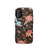 Midnight Call - Flora & Fauna Fabric Phone Case Iphone 17 / Matte Black Floral Phone Case Colorful Flowers Leaves Durable Nocturnal
