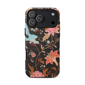 Midnight Call - Flora & Fauna Fabric Phone Case Iphone 17 Pro Max / Matte Black Floral Phone Case Birds Flowers Design Made Nocturnal