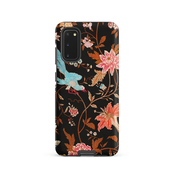 Midnight Call - Flora & Fauna Fabric Phone Case Samsung Galaxy S20 / Matte Black Phone Case Vibrant Floral Bird Design Pink Nocturnal