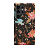 Midnight Call - Flora & Fauna Fabric Phone Case Samsung Galaxy S24 Ultra / Matte Black Phone Case Adorned Vibrant Floral Bird Pattern