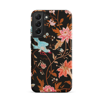 Midnight Call - Flora & Fauna Fabric Samsung Case, Galaxy S22 Plus / Matte, Samsung Galaxy S21 Phone Case Floral Design Bird