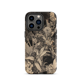 Midnight Garden - Black & White Floral Art Iphone Case, 13 Pro / Matte, Floral-patterned Phone Case