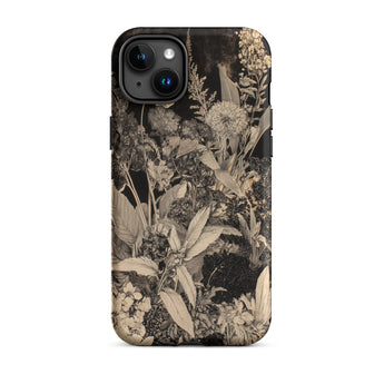 Midnight Garden - Black & White Floral Art Iphone Case, 15 Plus / Matte, Floral-patterned Phone Case