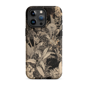 Midnight Garden - Black & White Floral Art Iphone Case, 15 Pro Max / Matte, Floral-patterned Phone Case