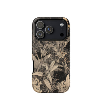 Midnight Garden - Black & White Floral Art Iphone Case 17 Pro / Matte Black Floral Phone Case Matte Finish Intricate Botanical Midnight