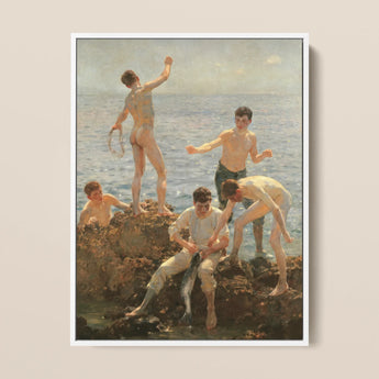 Midsummer Morning - Lámina artística de Henry Scott Tuke / Lienzo, 12x16’’ / 31x41cm / Marco blanco, Pósters, impresiones y arte visual, Toby Leon