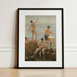 Midsummer Morning - Henry Scott Tuke Art Print / Canvas Black-framed Classical Painting Young Men Seaside, Arrests, Five, Clustered,