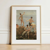 Midsummer Morning - Henry Scott Tuke Art Print / Canvas Framed Classical Painting Nude Men Seaside, Arrests, Five Young, Clustered,