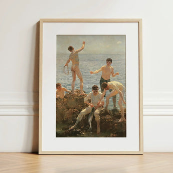 Midsummer Morning - Henry Scott Tuke Art Print / Canvas Framed Classical Painting Nude Men Seaside, Arrests, Five Young, Clustered,