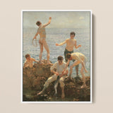 Midsummer Morning - Henry Scott Tuke Art Print / Canvas Framed Painting Five Young Men Seaside Scene Rendered, Arrests, Clustered,