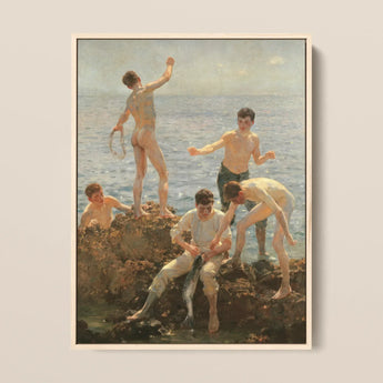 Midsummer Morning - Henry Scott Tuke Art Print / Canvas Framed Painting Five Young Men Seaside Scene Rendered Henry Scott Tuke, Scott,