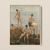 Midsummer Morning - Henry Scott Tuke Art Print / Canvas Framed Painting Five Young Men Seaside Scene Rendered, Arrests, Clustered,
