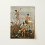 Midsummer Morning - Henry Scott Tuke Art Print / Canvas Rectangular Framed Classical Painting Five Nude Partially, Arrests, Young Men,