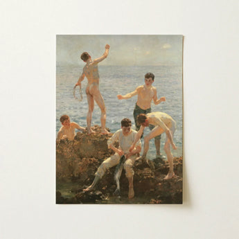 Midsummer Morning - Henry Scott Tuke Art Print / Canvas Rectangular Framed Classical Painting Five Nude Partially, Arrests, Young Men,