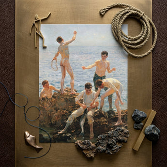Midsummer Morning - Henry Scott Tuke Art Print / Canvas Vintage-style Painting Group Men Swimwear Rocky Shores Rendered Henry Scott Tuke,