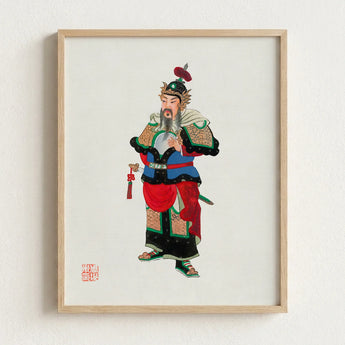 Framed Artwork Traditional Chinese General Ornate Armor Red Three Kingdoms Lore, Qing Dynasty Manchu, Opera-worthy Warlord