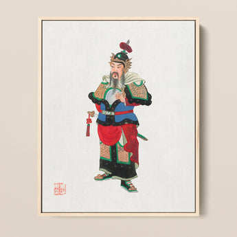 Framed Traditional Chinese Warrior Painting Intricate Armor Vibrant Three Kingdoms Lore, Qing Dynasty Manchu, Opera-worthy Warlord