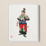 Framed Traditional Chinese Painting Bearded Warrior Ornate Red Three Kingdoms Lore, Qing Dynasty Manchu, Opera-worthy Warlord