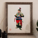 Military Commander - Qing Dynasty Art Print / Canvas Framed Artwork Colorful Chinese Warrior Deity Figure Traditional Three Kingdoms Lore,