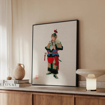 Military Commander - Qing Dynasty Art Print / Canvas Framed Artwork Traditional Chinese General Vibrant Red Blue Three Kingdoms Lore,