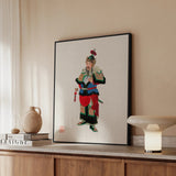 Military Commander - Qing Dynasty Art Print / Canvas Framed Artwork Traditional Chinese General Vibrant Red Blue Three Kingdoms Lore, Qing