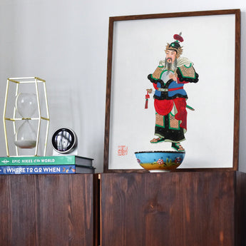 Military Commander - Qing Dynasty Art Print / Canvas Framed Artwork Traditional Chinese Warrior Deity Character Colorful Three Kingdoms