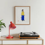 Military Man - Manchu Fashion Art Print / Canvas Framed Illustration Person Yellow Jacket Blue Pants Qing Dynasty, Citrine-clad Sentinel,