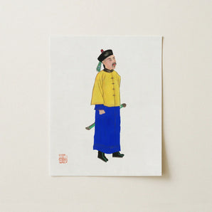 Military Man - Manchu Fashion Art Print / Canvas Traditional Chinese Portrait Vibrant Yellow Blue Qing Dynasty, Citrine-clad Sentinel,