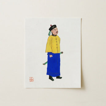 Military Man - Manchu Fashion Art Print / Canvas Traditional Chinese Portrait Vibrant Yellow Blue Qing Dynasty, Citrine-clad Sentinel,