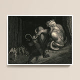 There Minos Stands - Stampa d'arte di Gustave Dore / Tela, 16x12’’ / 41x31cm / Cornice bianca, Poster, Stampe e Arte Visiva, Toby Leon
