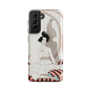 Minuit - George Barbier Phone Case Samsung Galaxy S21 Fe / Matte Phone Case Illustrated Woman White Ruffled Dress Floral George Barbier’s