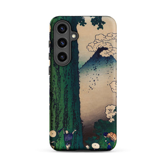 Mishima Pass - Katsushika Hokusai Samsung Case, Galaxy S24 Plus / Matte, Black Smartphone Nature-themed Case Tree Mountain Clouds People