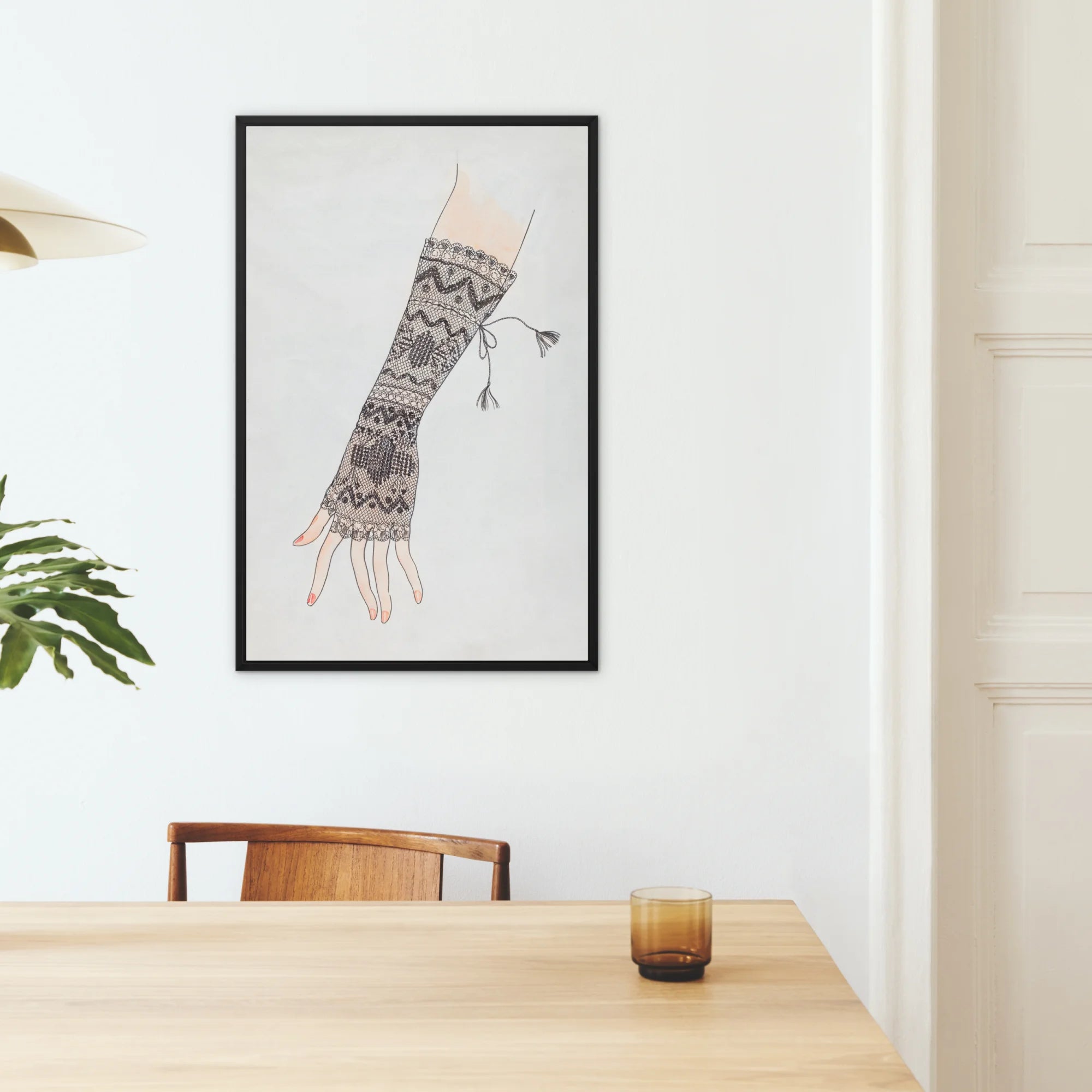 Mitt Lillian Causey 1930s Fashion Art Framed Canvas, Framed Artwork Knitted Arm Warmer Geometric Pattern